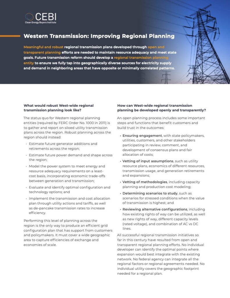 Cover of CEBI Western Transmission Improving Regional Planning.